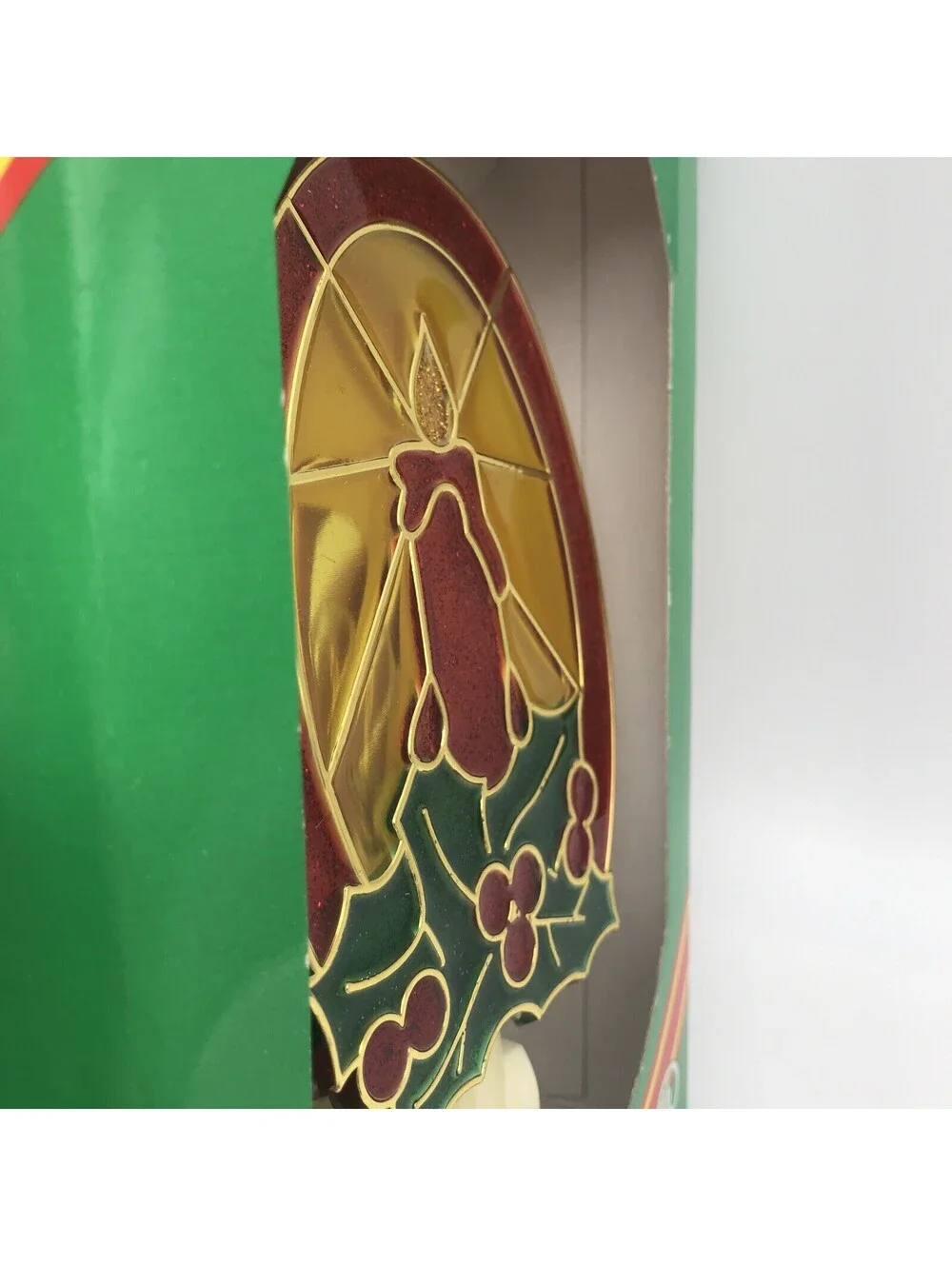 Vintage Christmas Night Light Stained Glass Candle Holly Decoration Glow Taiwan